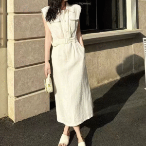 C-A waist-cinching and slimming linen dress-212