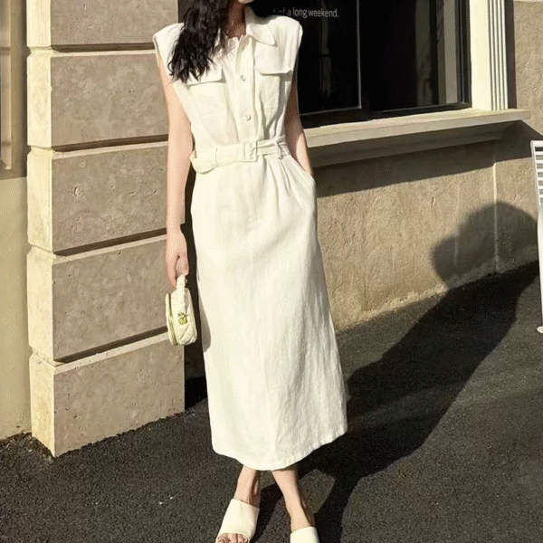 C-A waist-cinching and slimming linen dress-212