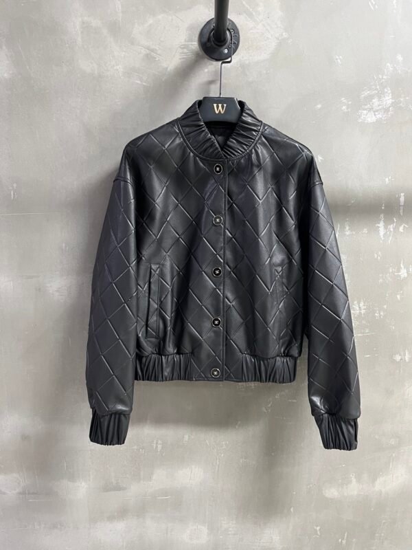 C-New fashionable diamond-shaped embossed leather jacket-210