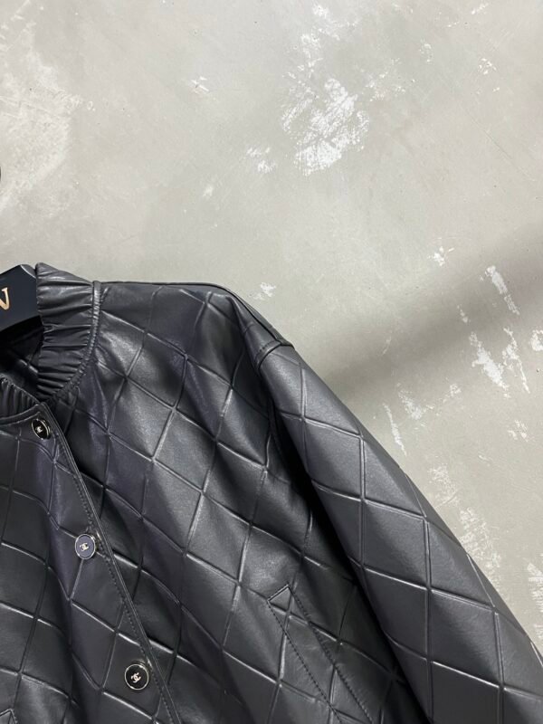 C-New fashionable diamond-shaped embossed leather jacket-210 - Image 4