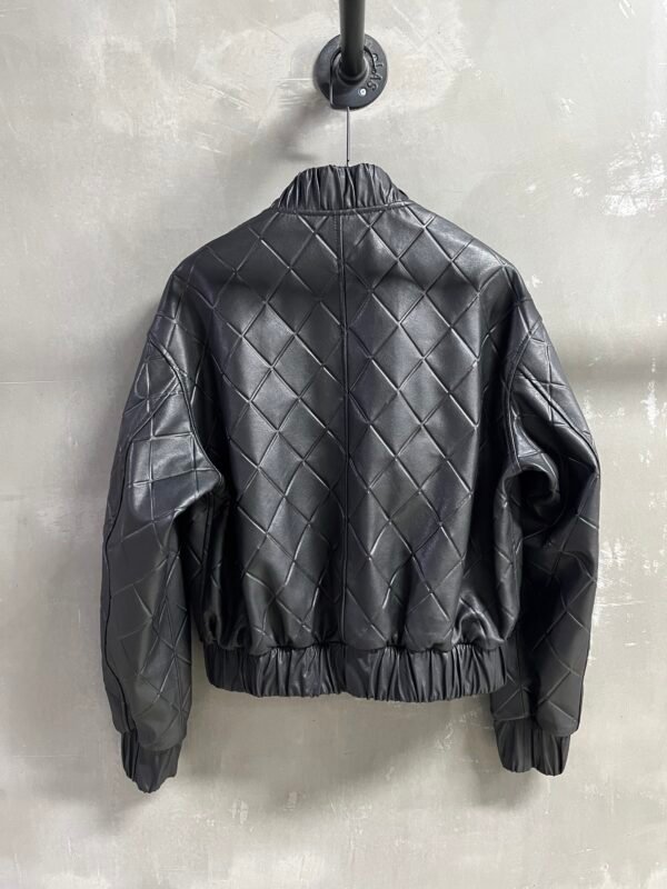 C-New fashionable diamond-shaped embossed leather jacket-210 - Image 2
