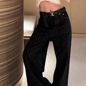 L-New retro printed denim wide-leg jeans-211