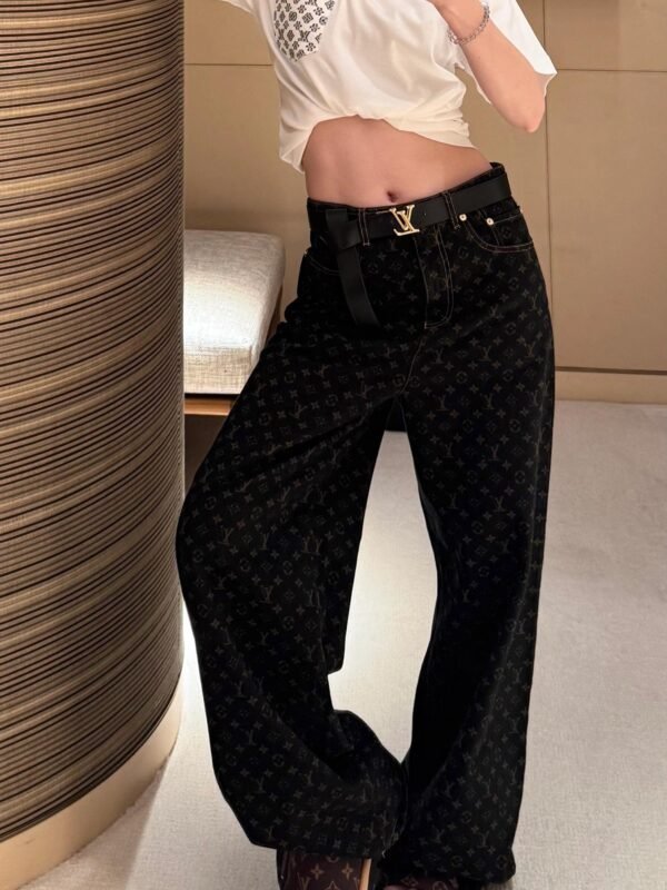 L-New retro printed denim wide-leg jeans-211