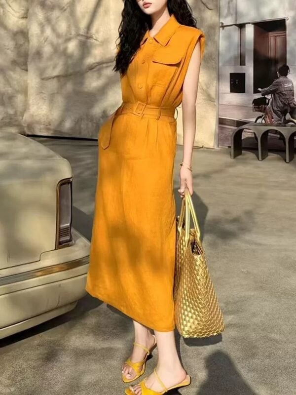 C-A waist-cinching and slimming linen dress-212 - Image 4