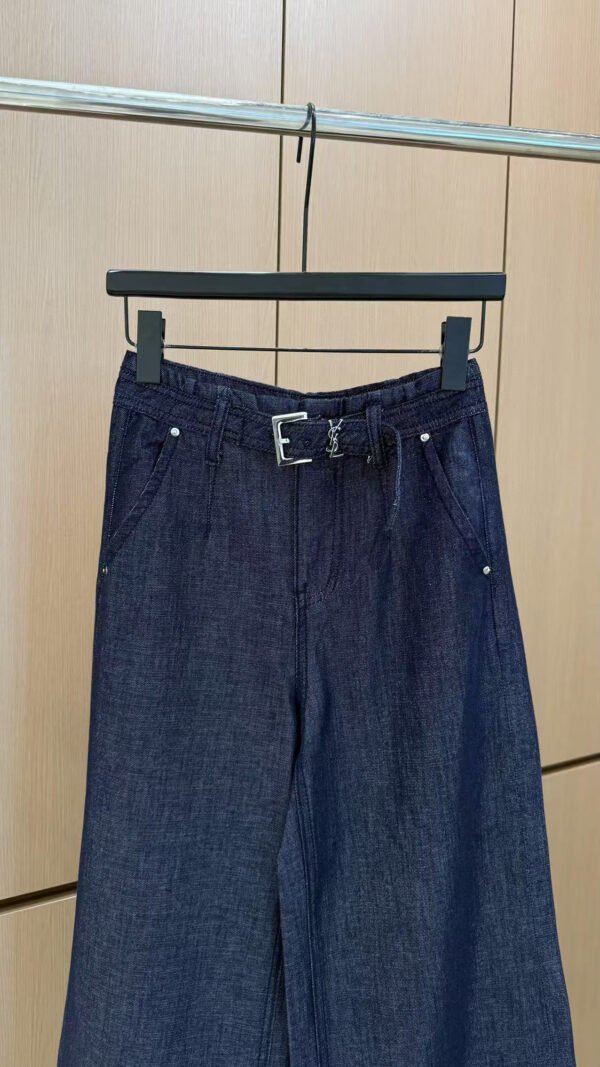 Y-High-end customized silver silk fabric jeans-213 - Image 2