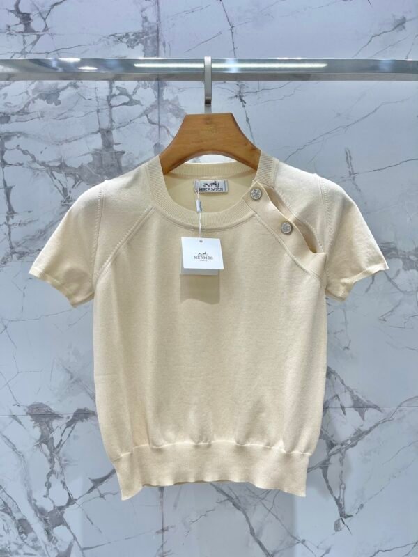 H-Classic cashmere knitted short-sleeved shirt-2171