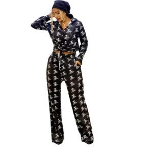 A high-end two-piece set featuring a casual and elegant long-sleeved shirt and wide-leg trousers-2211