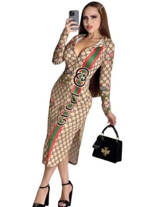 High-quality shirt with slit collar dress-2213