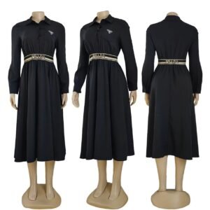 An elegant lady's shirt paired with a long dress-2210