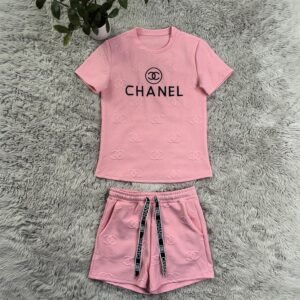 New fashionable women's jacquard embroidered short-sleeved shirt, shorts and patterned belt sportswear set-2216