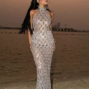 Sleeveless turtleneck evening dress