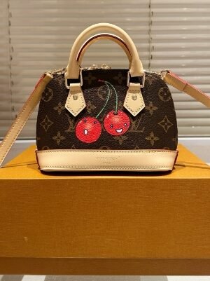 L-New cherry-printed leather bag 111