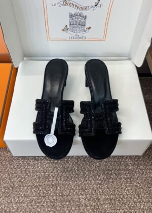 H-Suede slippers with rhinestones-3480
