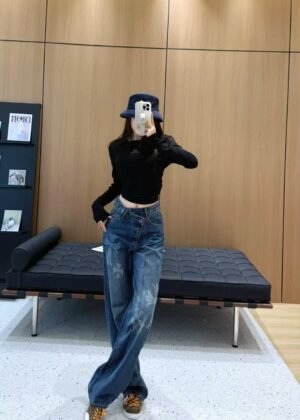 C-New curved knife denim casual pants-2462