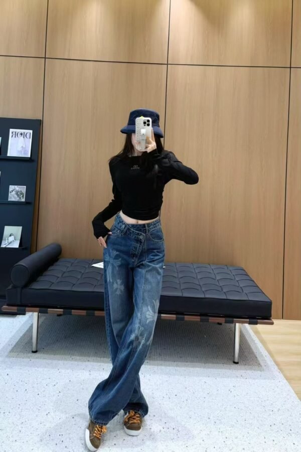 C-New curved knife denim casual pants-2462