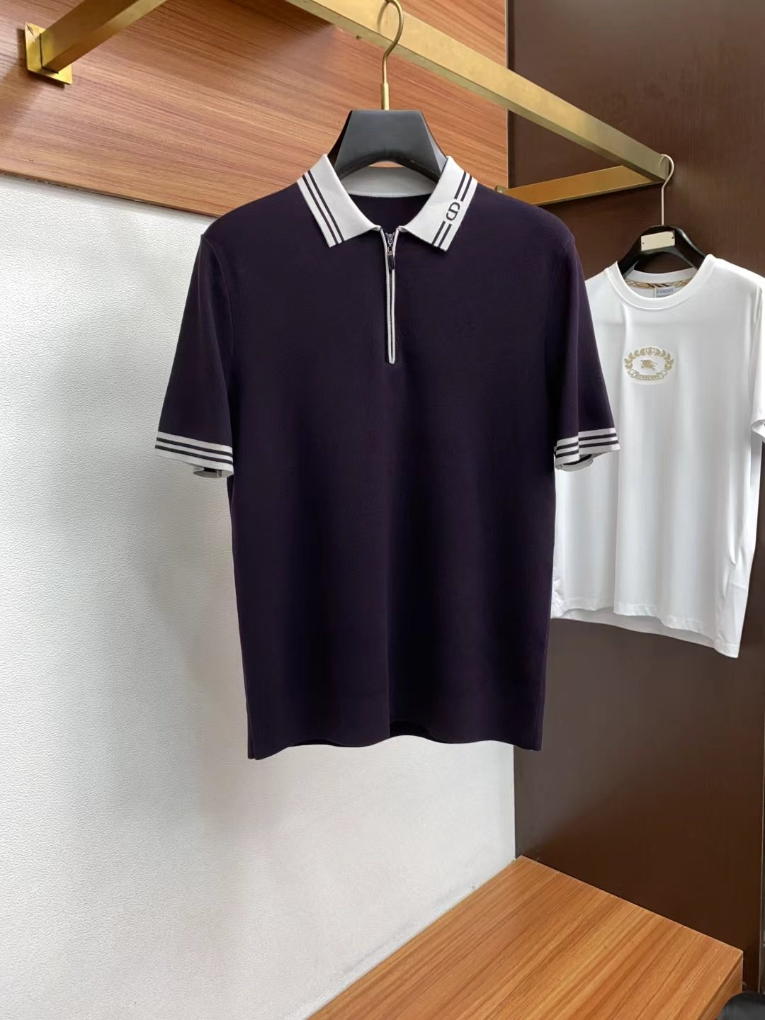 D-Short-Sleeve Collared Knit Sweater-2612