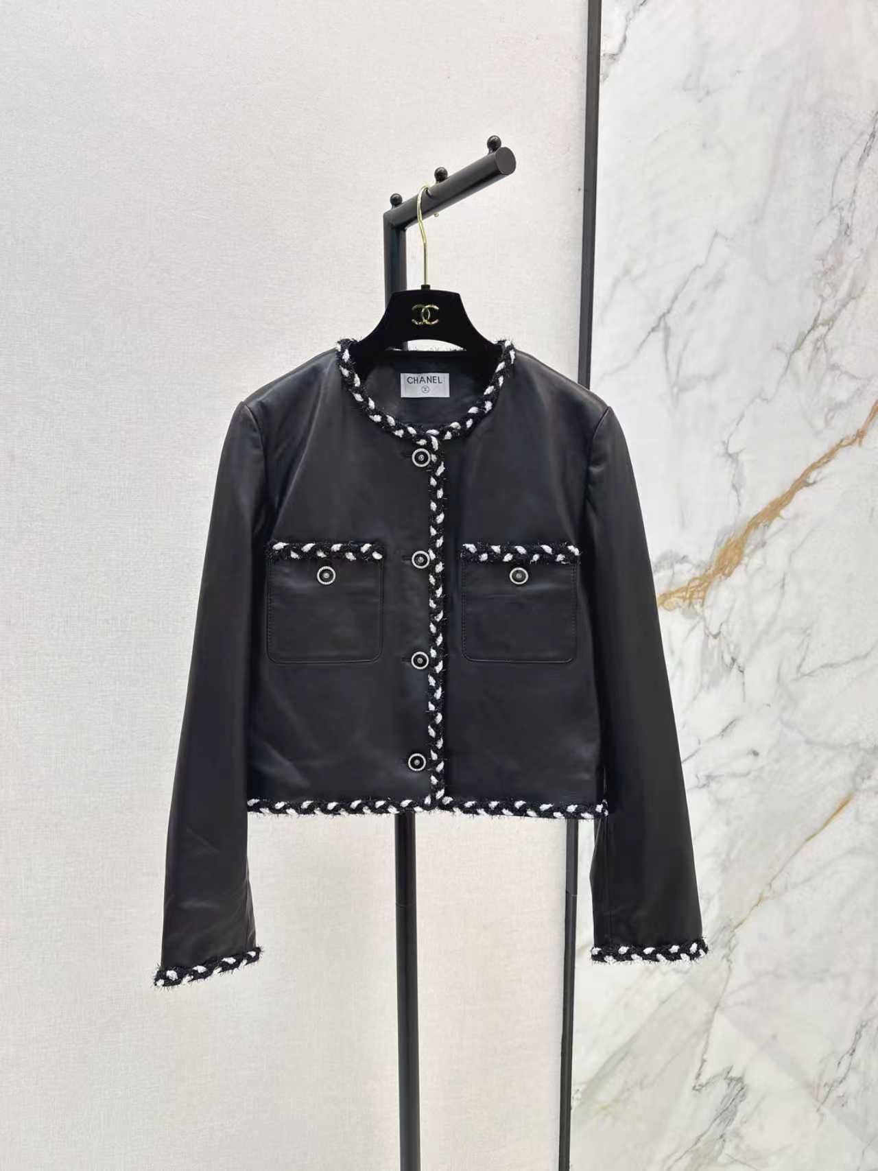 A-High-Quality Silk and Leather Chanel-Style Jacket-2667 - Image 6
