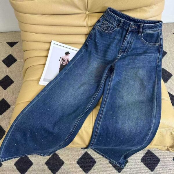 C-New Arrival Rhinestone Camellia Denim Pants-2698 - Image 2