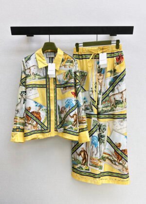 A-Animal Print Silk Shirt Set-2754